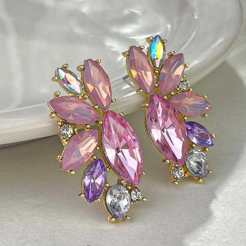 Boucles d'oreilles pendantes Zircon Fleur Colorée pour Femmes, Boucles d'oreilles pendantes Statement pour Fête & Usage Quotidien