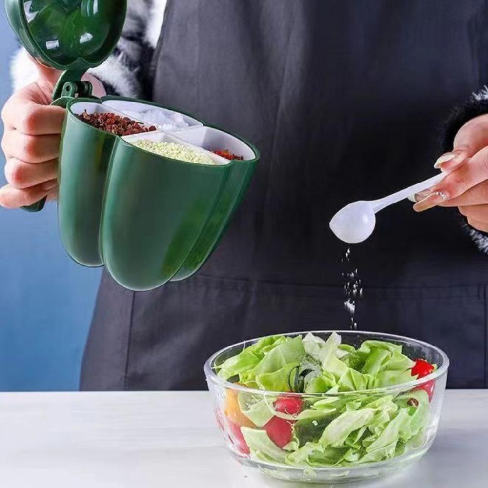 Vier-Fächer-Chili-Form-Gewürzbox mit Deckel Gewürzdose Neue Zuckeraufbewahrungsbox Esszimmer