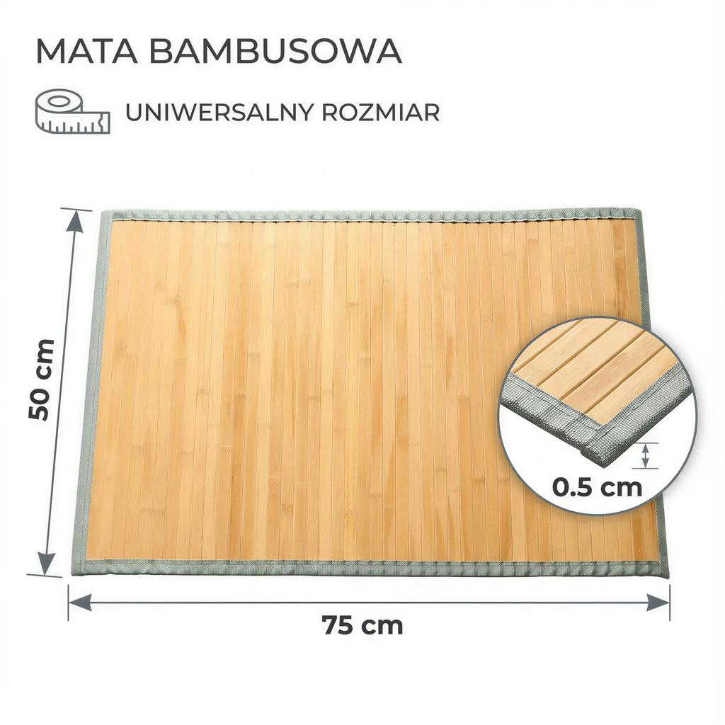 BAMBOO BATH MAT RUG 75x50 CM ANTI-SLIP BAMBOO