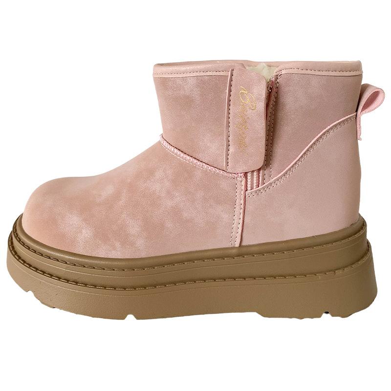 LZ6067 latex insoleplatform Martin boots women s shoes winter warm snow boots leather cotton shoes 2024 new 35 розовый 5496₽