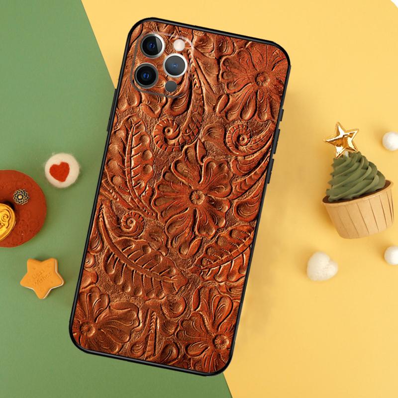 Brown Hand Tooled Western Phone Case For iPhone 17 16 16E 15 14 12 11 13 Pro Max 12 13 Mini 17Air Shockproof Cover