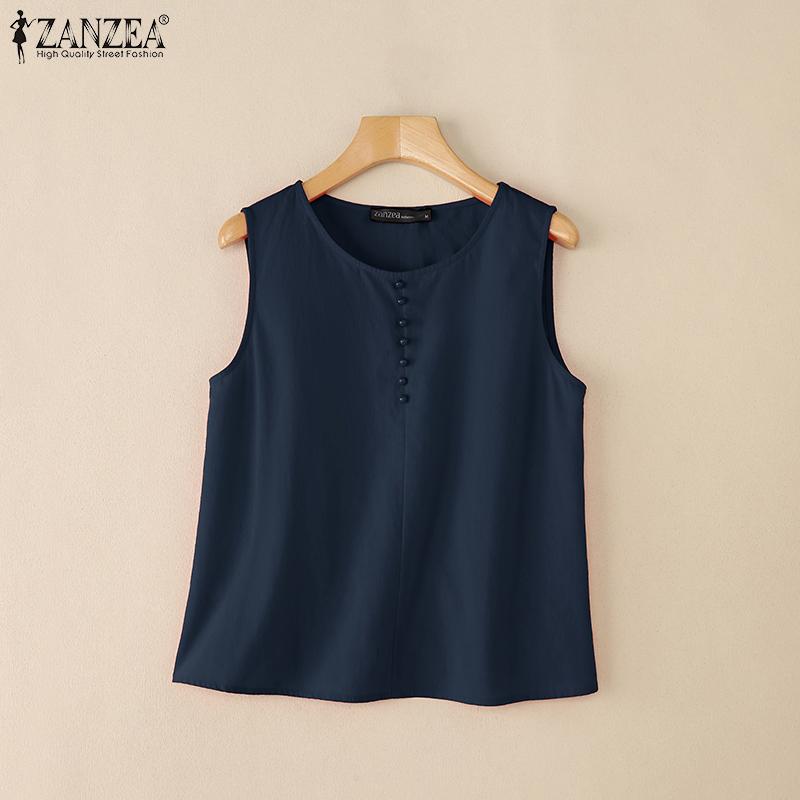 ZANZEA Women Summer Casual Round Neck Sleeveless Cotton Tank Tops