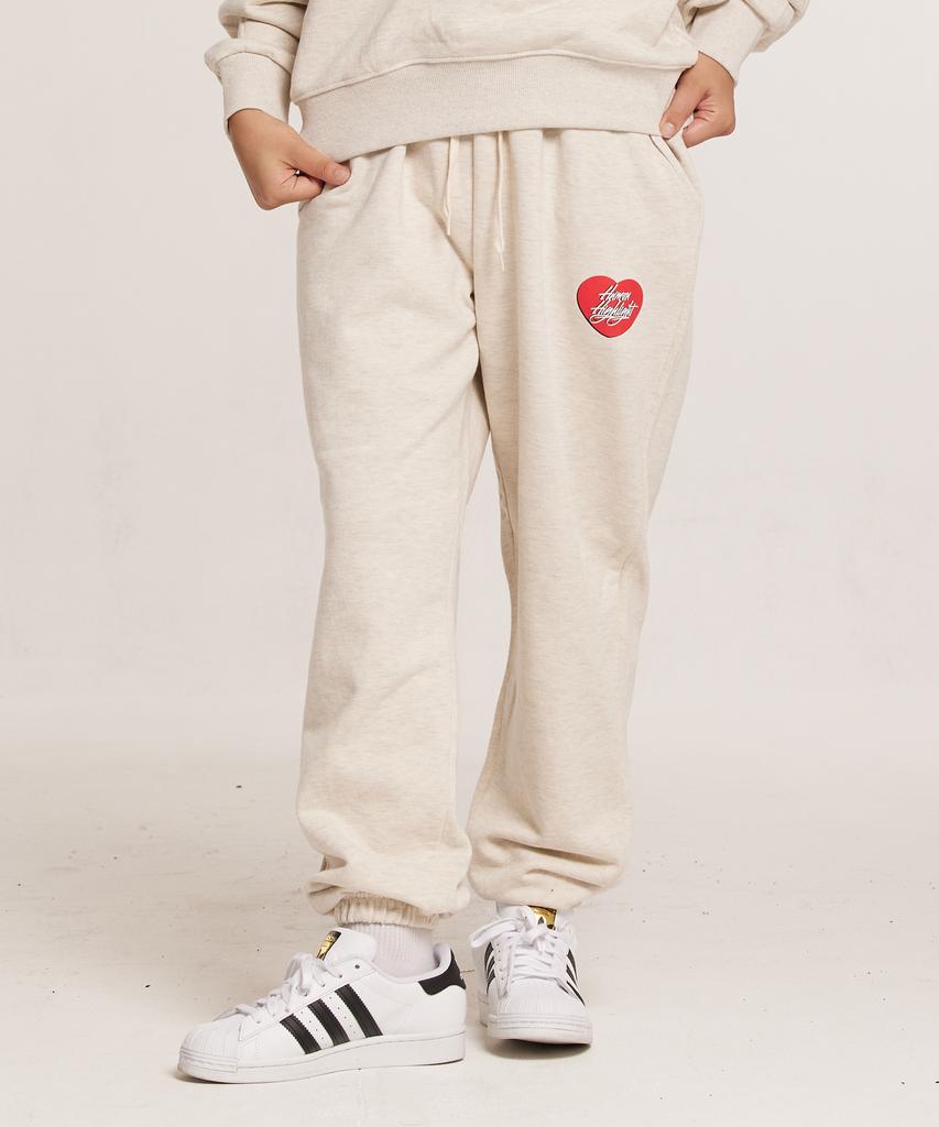 CREAM SODA LAB Human Highlight Heart Jogger Pants Oatmeal (Red)