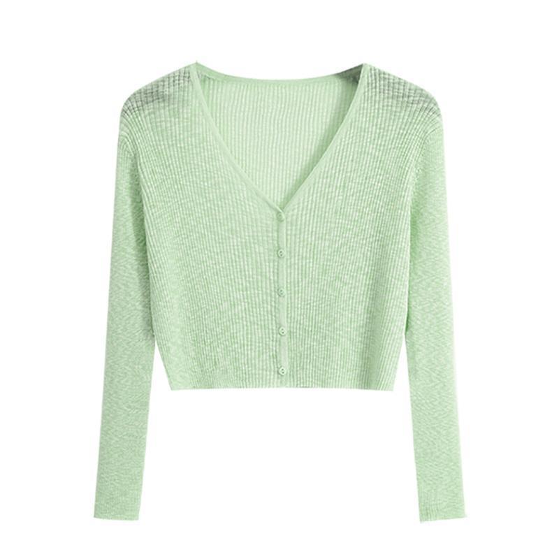 Women's 2025 V-Neck Ice Silk Knit Summer Cardigan – Lightweight Sun Protection Cover-up