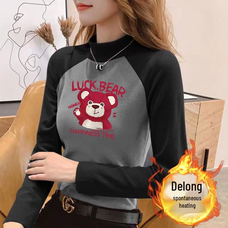 

Women s Slimming German Velvet Raglan Color Block Long Sleeve High Neck T-Shirt S (below 90 jin)