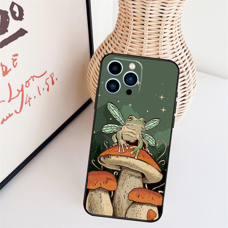 Cottagecore Frog Aesthetic Phone Case For iPhone 16 Pro Max 14 13 12 11 15 17 Pro Max Mini 15 16 Plus 16e Back Cover