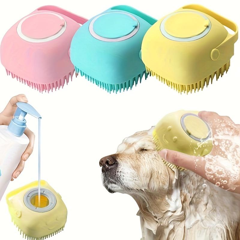 

1pc Gentle Silicone Pet Grooming Brush - Multifunctional Dog & Cat Massage Bath Tool with Nylon Bristles синий