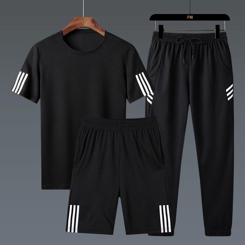 Unisex Quick-Dry 3-Piece Sportswear Set: Short-Sleeve Tee, Long Pants & Shorts for Junior High PE