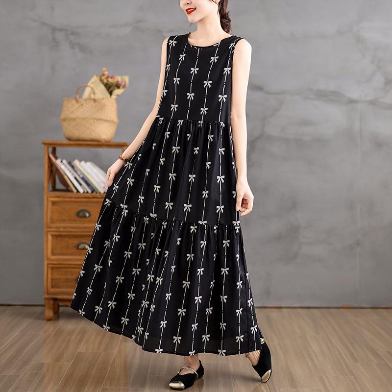 

Летнее женское платье больших размеров, простые длинные платья без рукавов в стиле жилета One Size чёрный