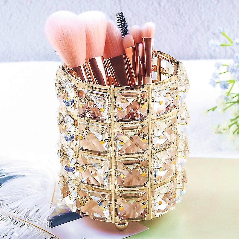 Golden Makeup Brush Organizer Crystal Storage Box 2pcs