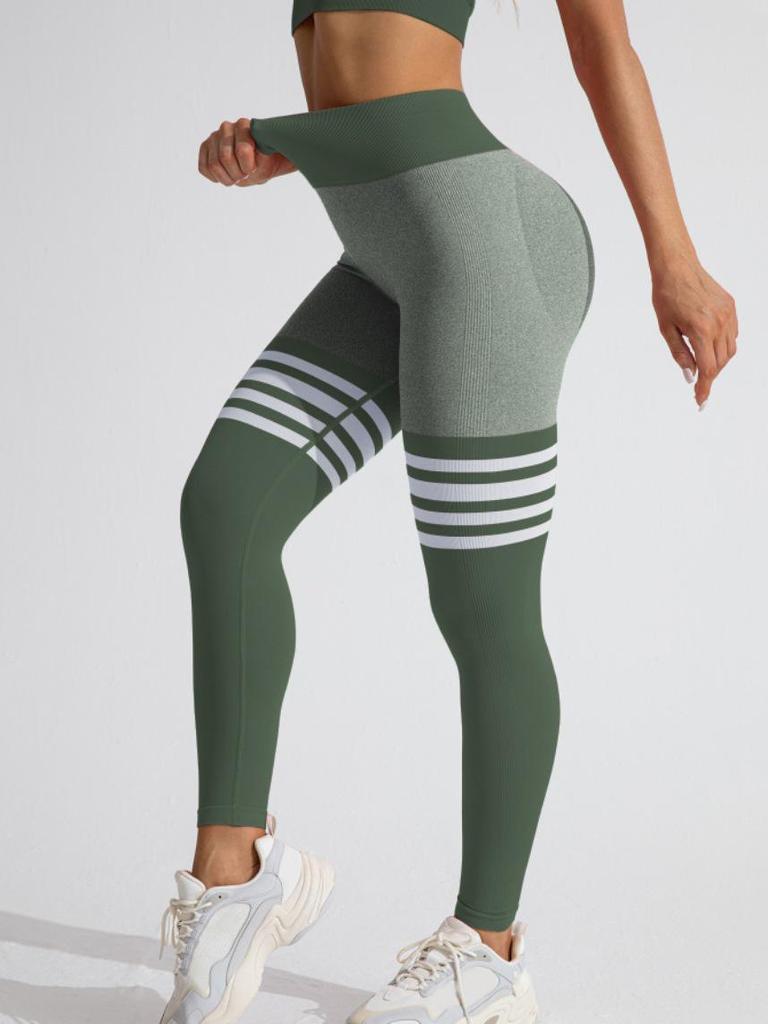 Damen High Waist Gestreifte Yoga Leggings - Schnelltrocknend, Hüftlift, Fitness- & Laufhosen