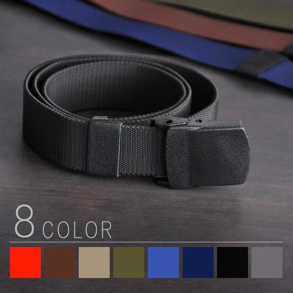 GoodsLand Elastic Belt with Stretch Nylon Work Large Men's Buckle, 35mm, 110cm, Buckle, Belt, Size, Fabric, GD-NOBIBEL-BK (8 Colors)