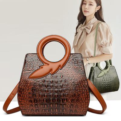 Women's Handbag Fashionable Round Handle Women's Shoulder Bag Crocodile Leather Pattern Luxury Crossbody Bag Women