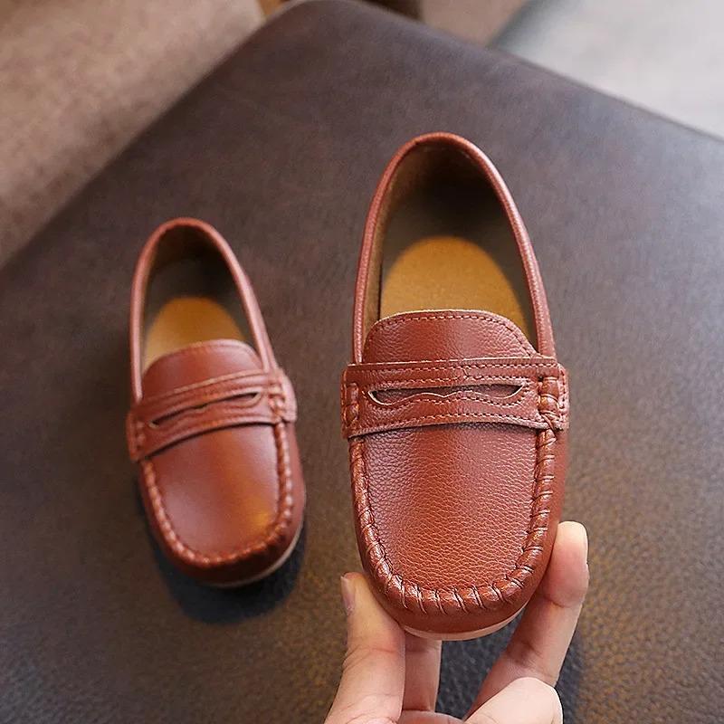 Boys' Slip-On Oxford Loafers Spring Autumn Soft PU Leather Toddler Shoes Black White School Uniform Shoes for Kids