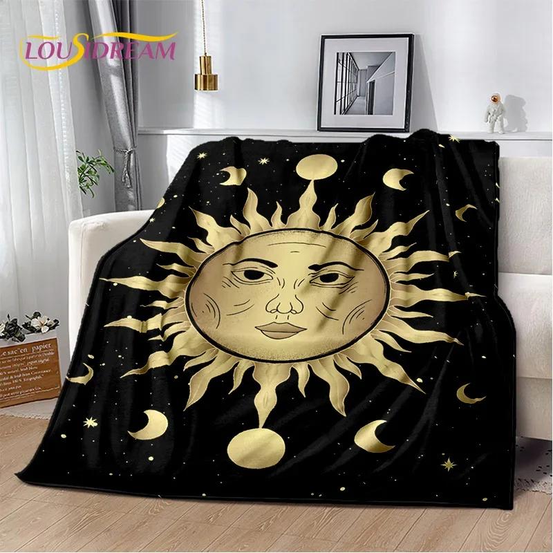 Misteriosa Manta de Franela Suave con Mandala del Sol y la Luna del Tarot para Camas, Dormitorio, Sofá, Picnic, Manta de Tiro para Ocio al Aire Libre, Regalo