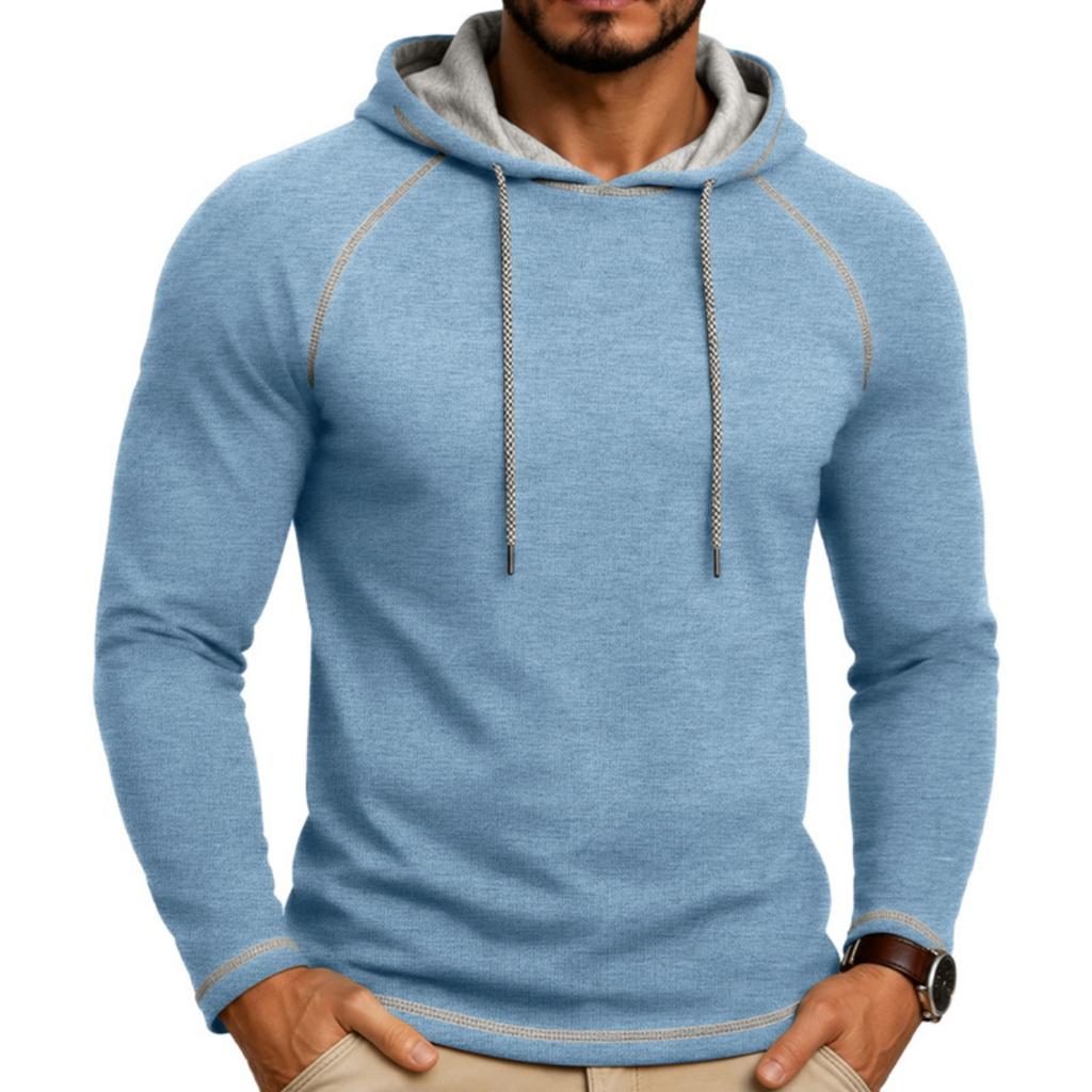 Men's Long Sleeve Hoodie Pullover Lightweight Athletic Sweatshirt with Drawstring Hood and Raglan Sleeves for Outdoor Sports and Casual Wear