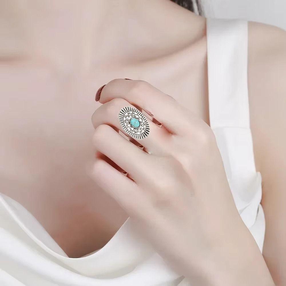 14 Pcs/set Ethnic Style Turquoise Rings Cactus Open Ring Creative Bohemia Style Ring  Jewelry