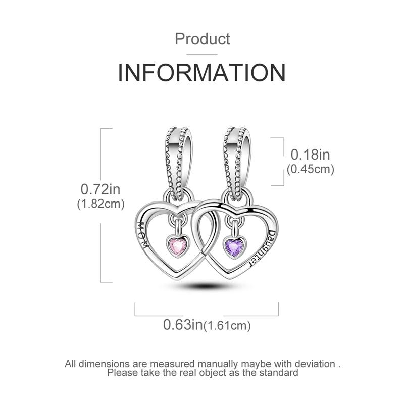 Charms Coppermother-Daughter Heart-Shaped Pendant Beads Fit Charms Plataoriginal Bracelet Beads Women Jewellery Making
