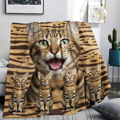 1Pc Cute Cat 3D Print Flannel Blanket, High Quality Comfortable for All Seasons, Home Decor, Warmth and Comfort, Perfect for Gifts