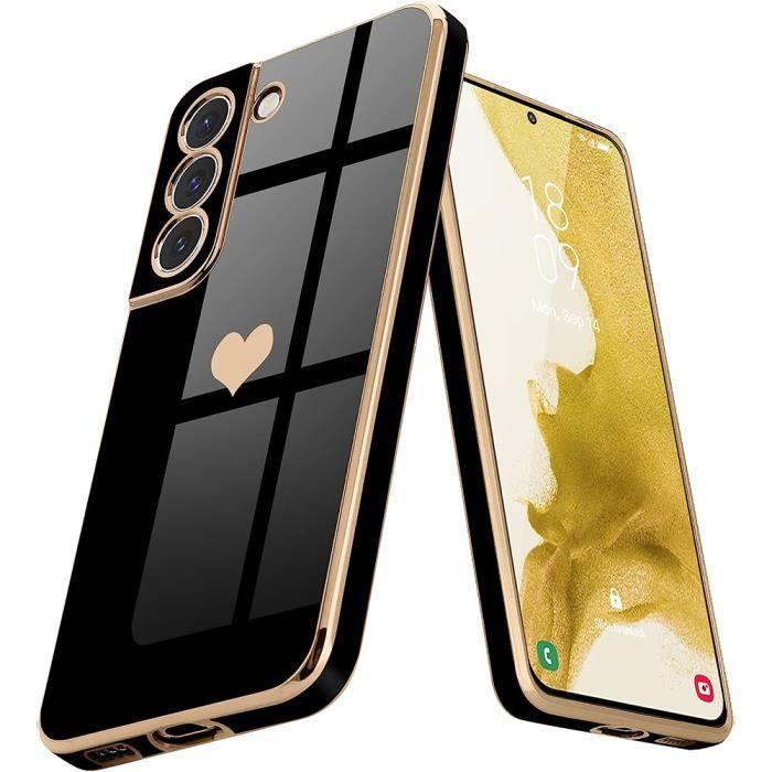 Protective Case - BOOLING - for Samsung Galaxy S22 - Black - Heart Pattern - Shockproof Silicone