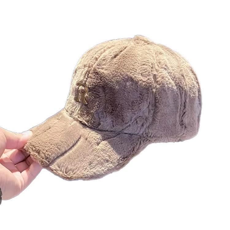 Fleece V Teplé Zimní Baseballová Čepice Imitace Králičí Kožešiny Nová Baseballová Čepice s Širokým Kšiltem Plyšová Čepice Nastavitelná Módní a Všestranná