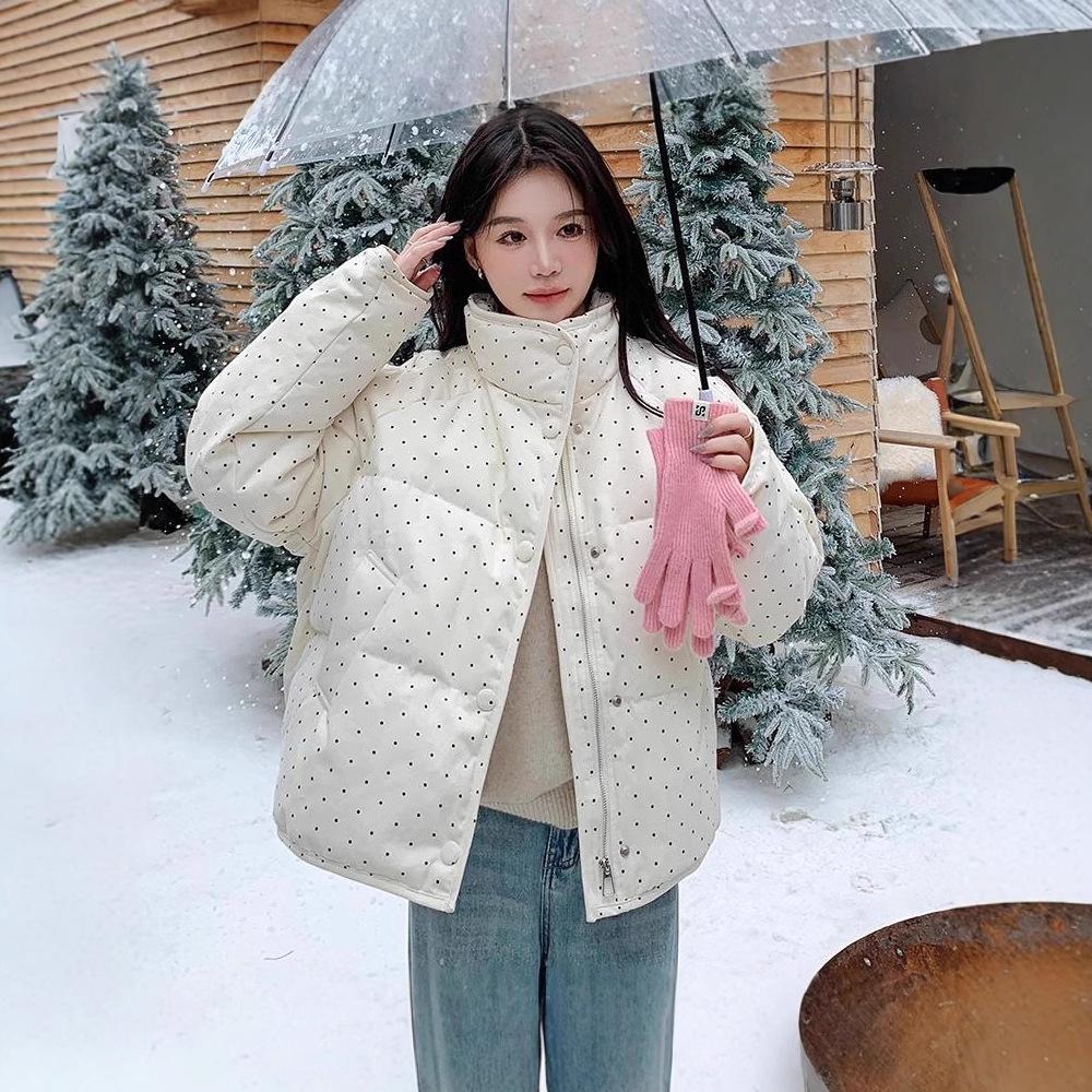Polka Dot Stand-up Collar Down Cotton Clothes Women's Thickened Short Loose Warm Cotton-padded Clothes