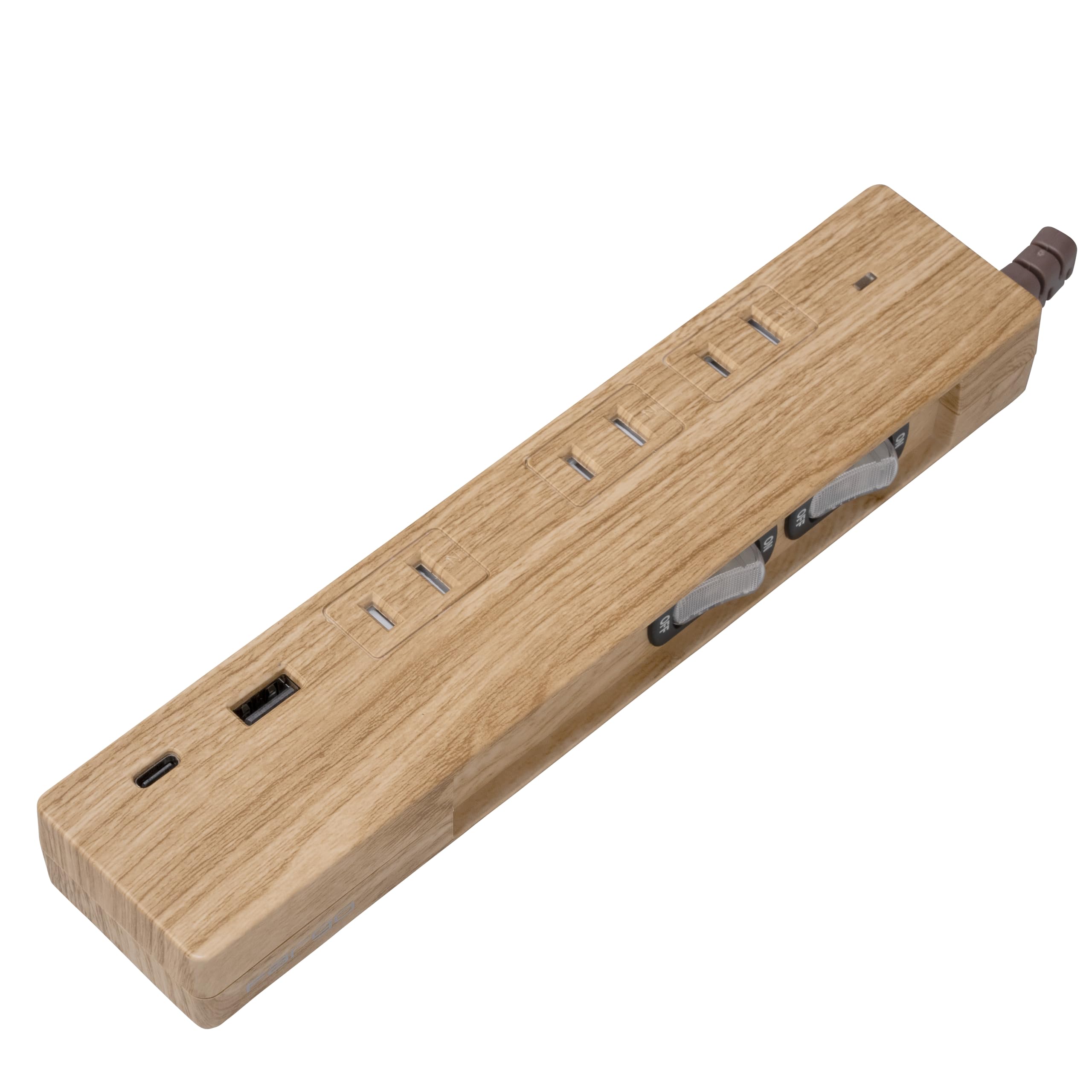 

Fargo Designer Power Strip, PD30W, USB Type-A, Type-C, 3 AC Outlets with Individual Switches, 2m, Beige Wood Grain Finish