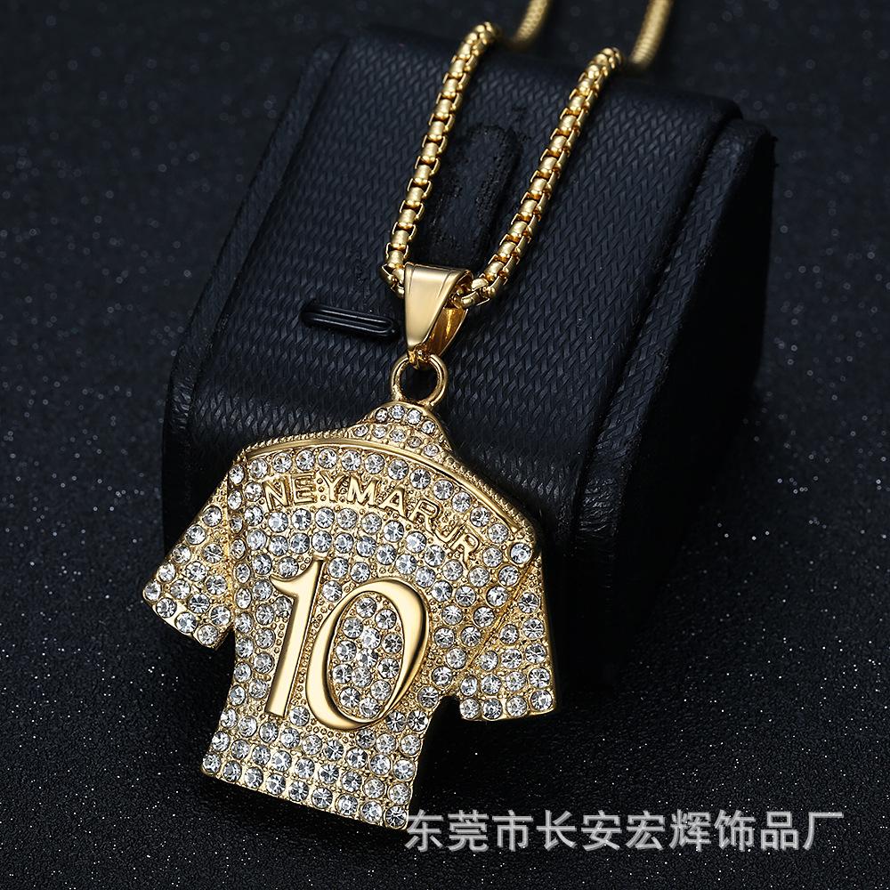 New Hip-hop Jewelry with Diamond Studded Soccer Star Number 10 Jersey Pendant Necklace