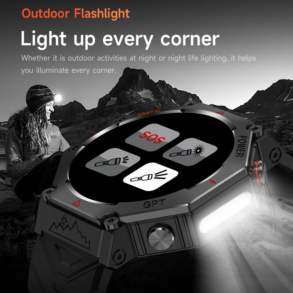 Rainbuvvy KC91 GPS Smart Bracelet 1.39inch TFT 360x360 BLE5.3 GPT 3ATM Waterproof 530mAh Bluetooth Call Flashlight Android Smartwatch