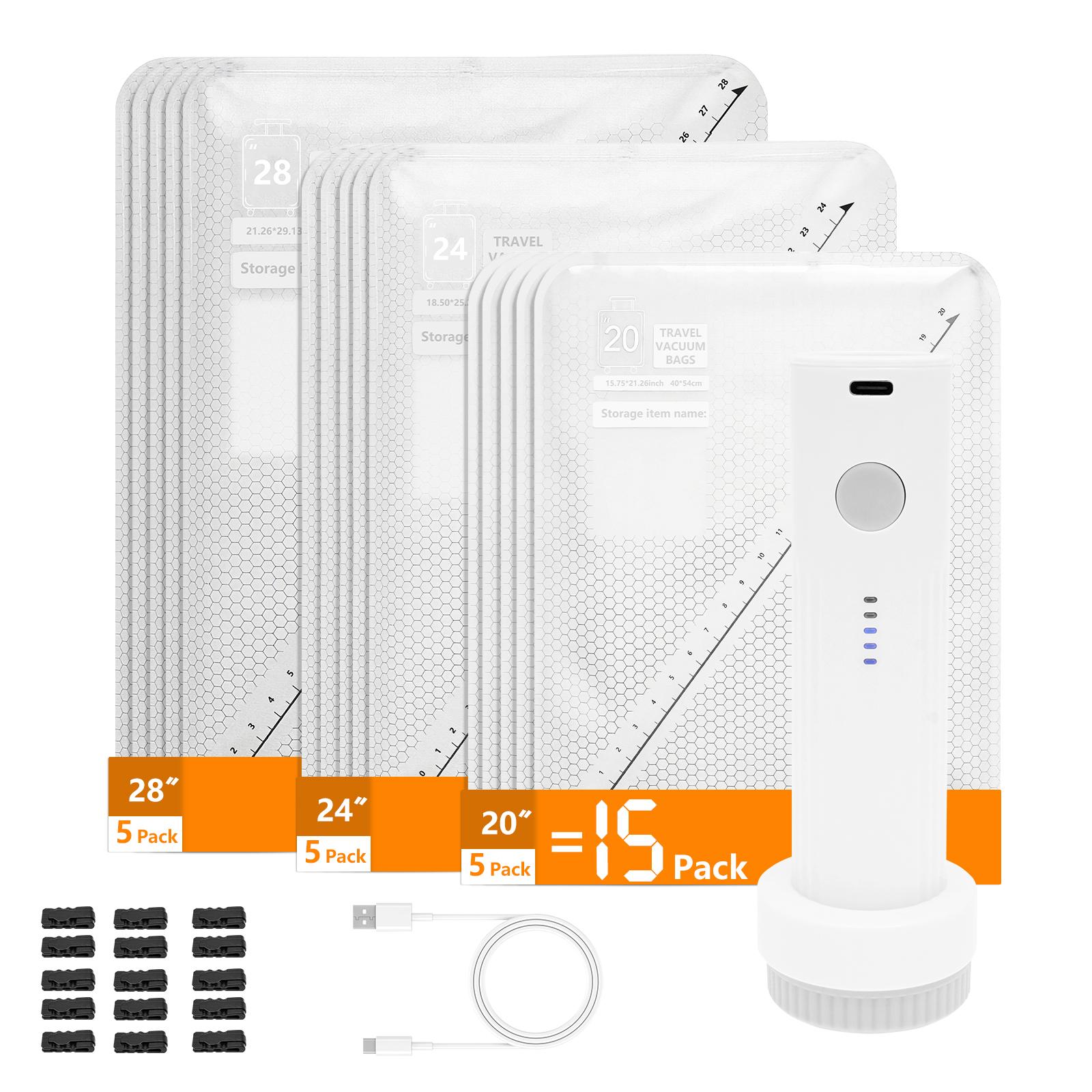 15 Pack Vacuum Bag with Wireless Rechargeable Pump Travel Clothing Compression Packing Bag for Luggage and Suitcase Space Saver 16150₽