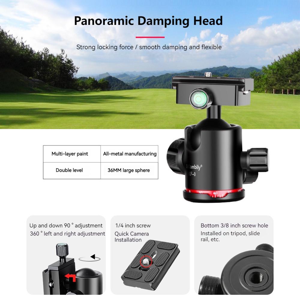 Manbily MC 284 68.1 inch Foldable Tripod Camera Stand with Ball Head Carbon Fiber 15kg 33lbs Load Capacity 4 Sections