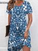 2026 New Summer Fashion Elegant Women's Dress Loose Casual Short Sleeve Dress Women Flowers Printed Dress Vestidos