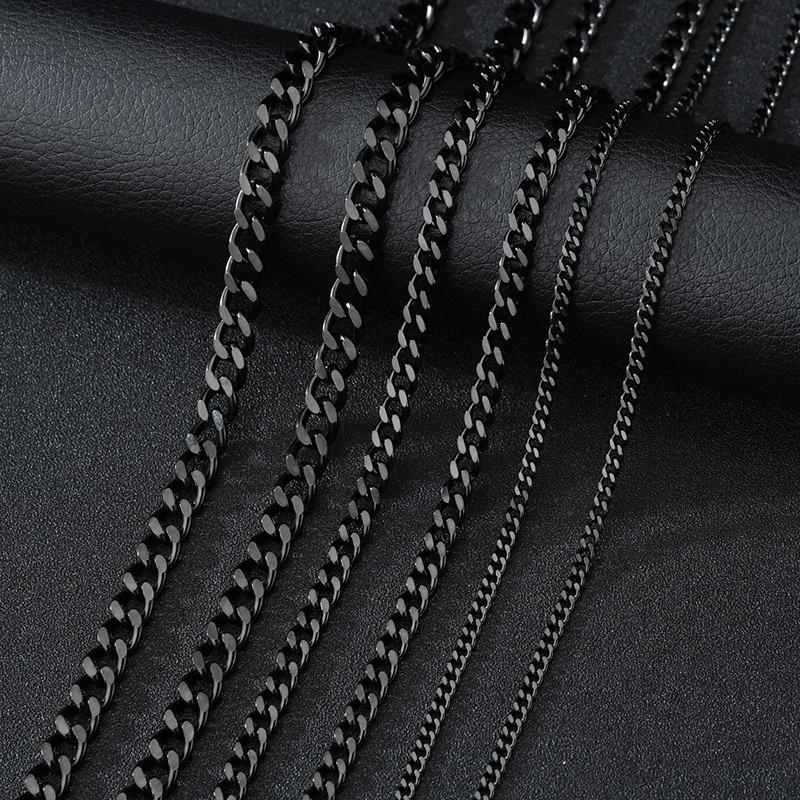 Temel Punk Paslanmaz Çelik 3,5,7mm Curb Küba Kolye Erkekler Kadınlar Için Siyah Altın Renk Link Zinciri Chokers Katı Metal Takı