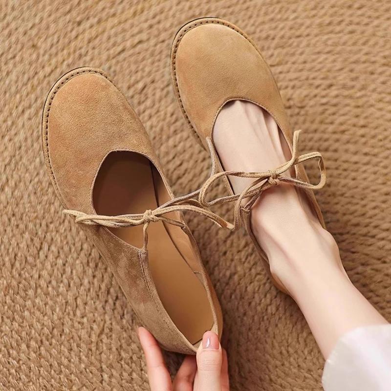 Fashion Women's Flat Shoes 2025 New  Comfortable Round-toe Mary Jane Shoes Female Large-size Ballet Lace-up Loafers For Women