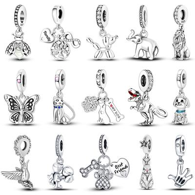 100% 925 Sterling Silver Lion Dog Elephant Firefly Cat Tree Of Life Animal Charms Fit 925 Original Bracelets DIY Jewelry