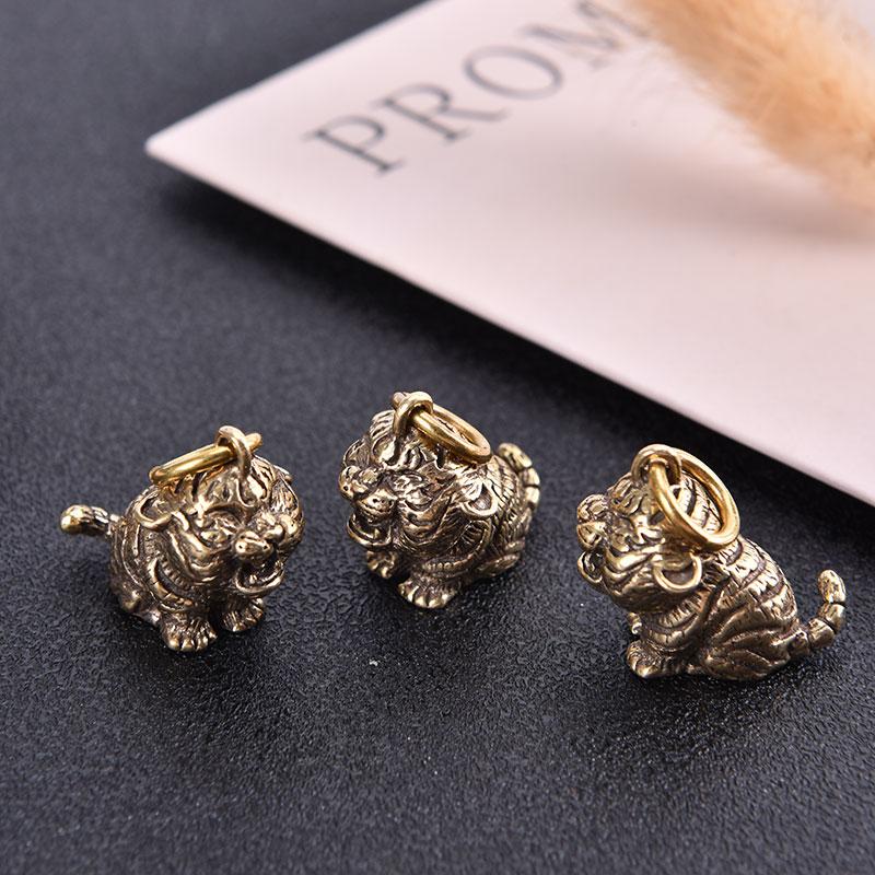 Brass Cartoon Little Tiger Animal Keychain Pendant Zodiac Tiger Small Pendant