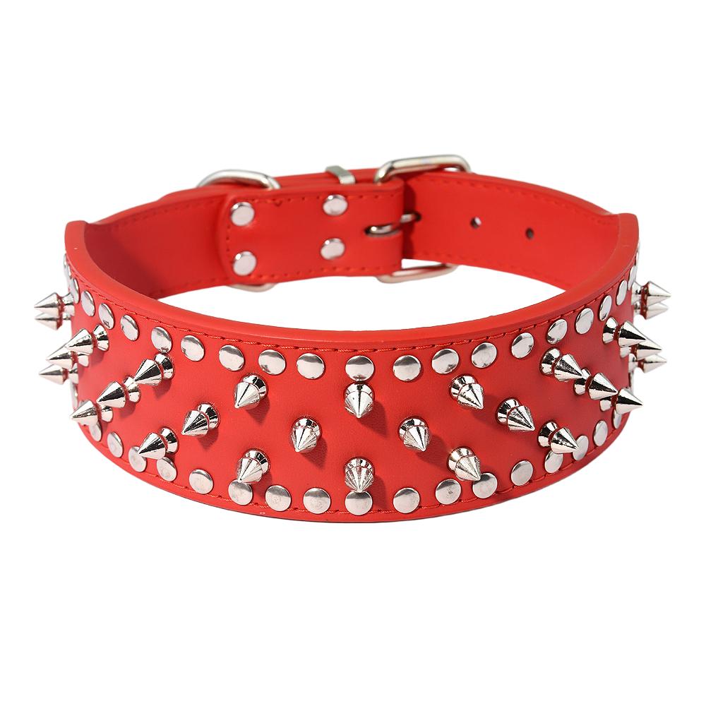 Width 2 Inch Anti-bite Spiked Dog Collars Adjustable Microfiber Leather Necklace Sharp Rivets Pet Collar Outdoor Dog Walking