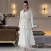Elegant 2024 Autumn European & American Women's Versatile Suit and Long Dress Set