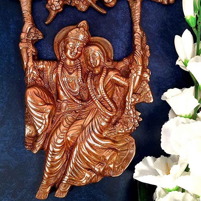 Radha Krishna Sitting On Jhula Wall Hanging - for Gift, Home, Living Room, Office, Puja Room Decor - 14 Inch