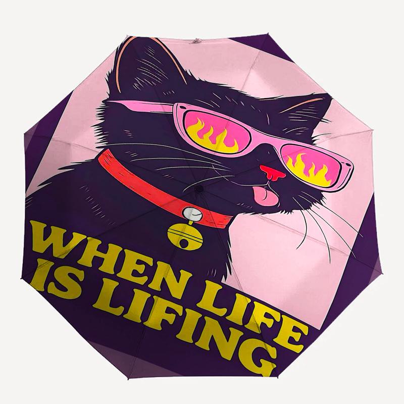 

1pc cat lifing Automatic Open Close Umbrella with 8-Rib Windproof Canopy Compact Portable Travel Umbrella10249