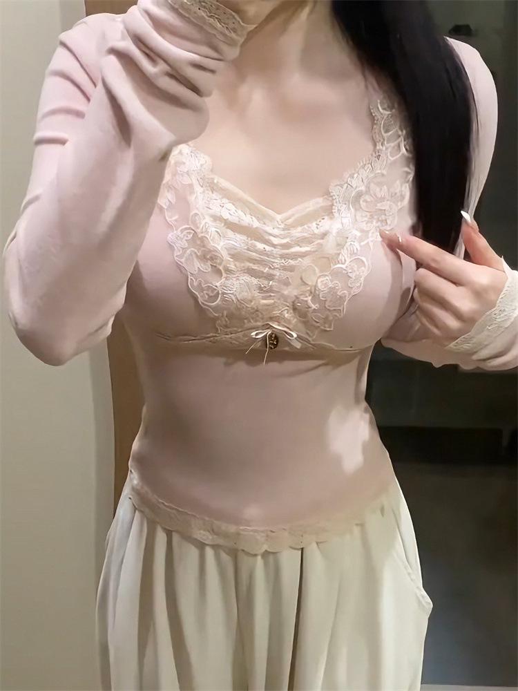 2026 Pure Desire Korean Sweet Girl Lace Patchwork Base Layer Top: Slimming, Versatile, and Stylish Women's Wear