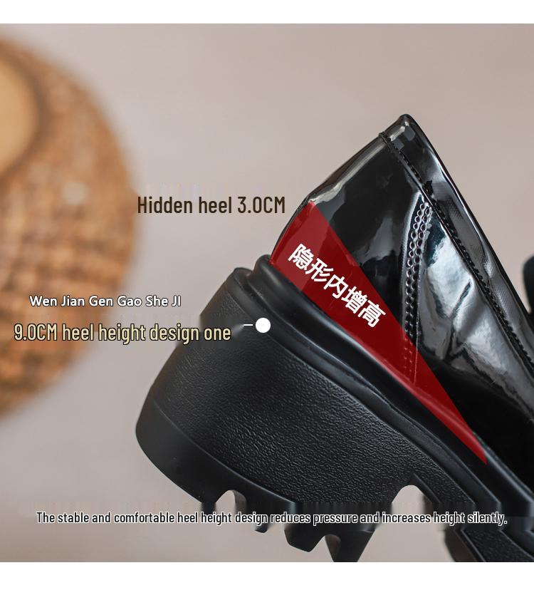 Dámské lakované mokasíny nazouvací se skrytou silnou podrážkou a extra vysokými podpatky - Britský styl, Černé, Velikost 33.