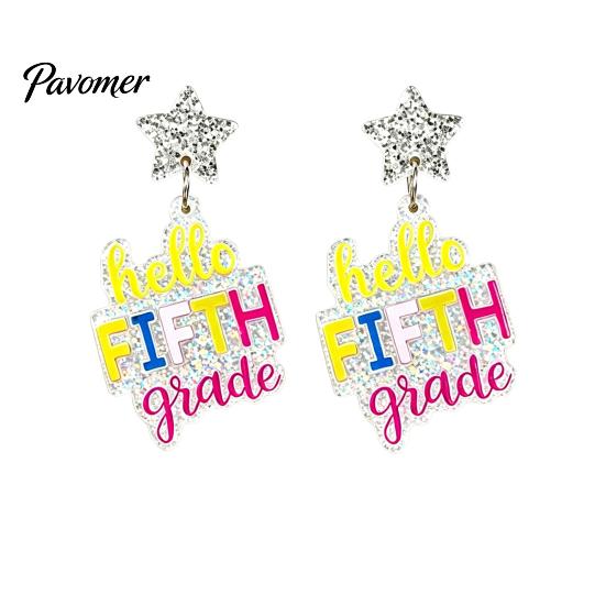 Colorful Alphabet Drop Earrings 1 Pair Acrylic Letter Dangle for Women, Glitter Funny First Trendy Day of School Earring, Teacher Appreciation