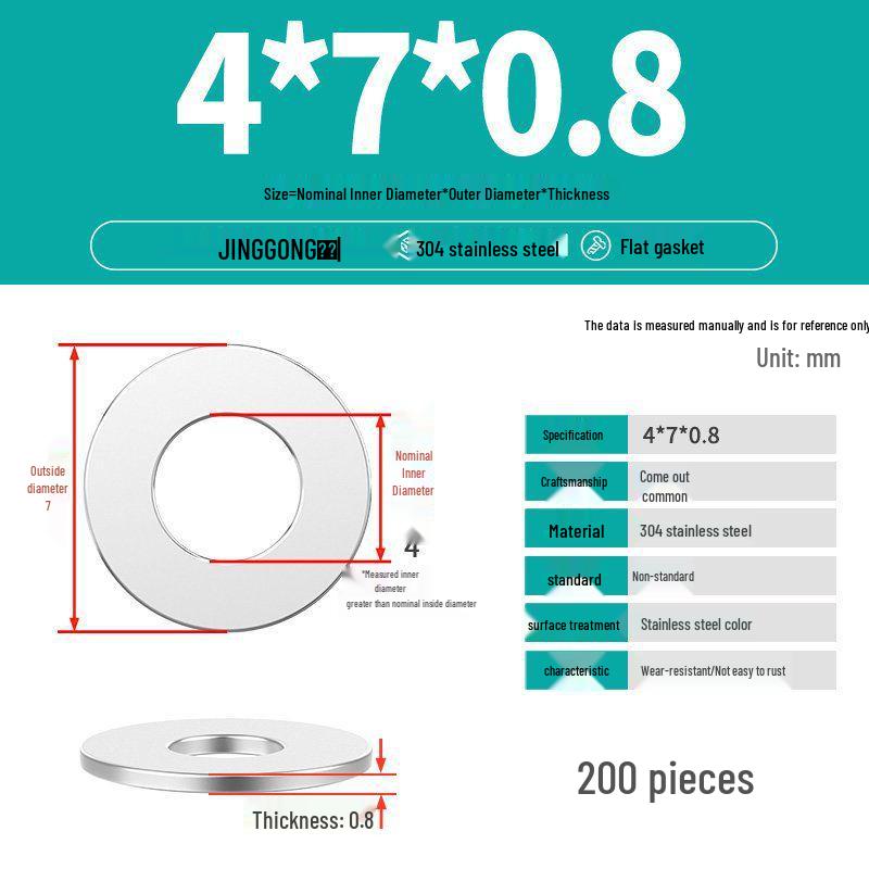 Zesílená plochá podložka/distanční kroužek z nerezové oceli 304 M4 M5 M6 M8