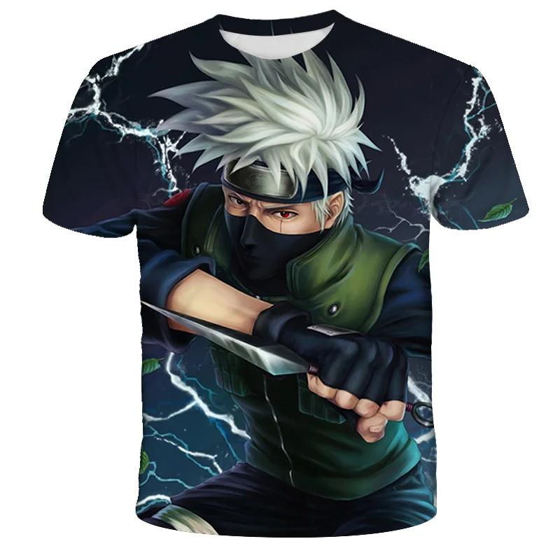 Summer Men's Japanese Anime Naruto 3D Printed T-shirt Children's Street Leisure Sports Large Top