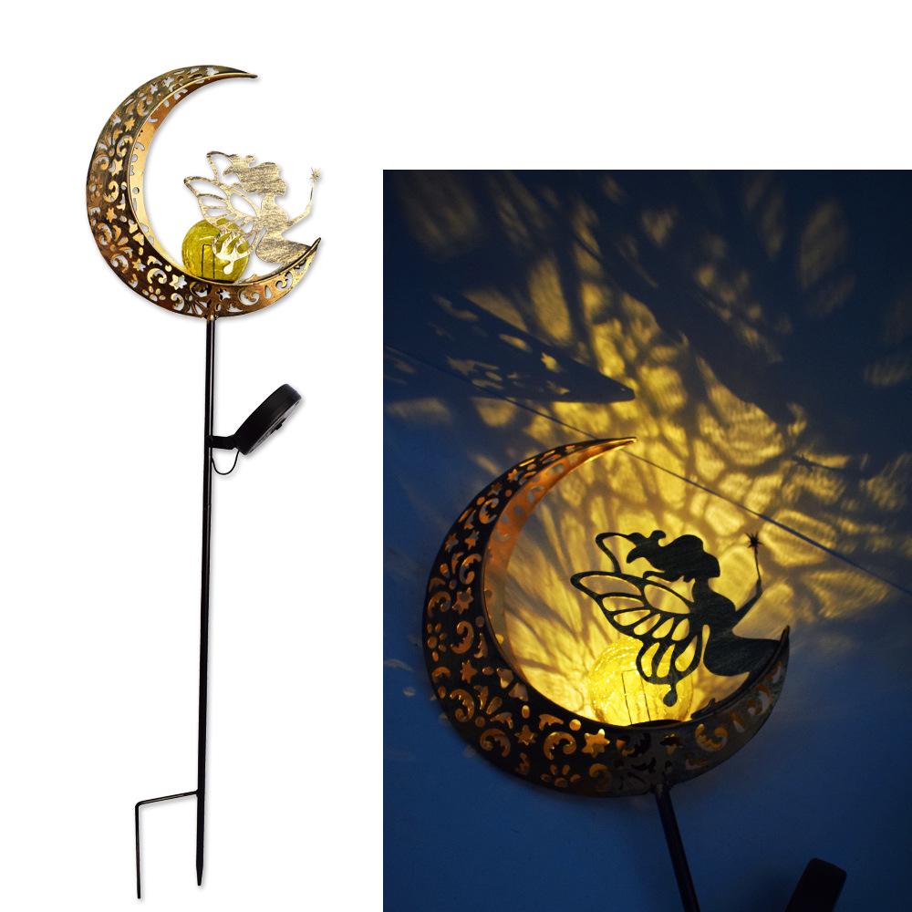 Antique Iron Art Solar Garden Lights: Moon & Sun Design Landscape Spotlight