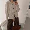 Retro Lapel Horn Buckle Twist Knitted Cardigan Women's Autumn and Winter New Loose and Thin Soft Waxy Sweater Jacket