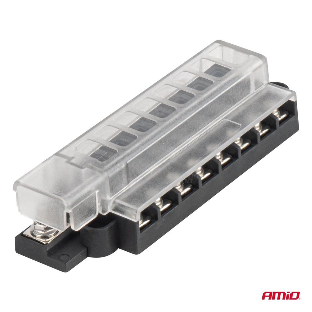Fuse box with screw connectors, 8 sockets, AMIO-03837