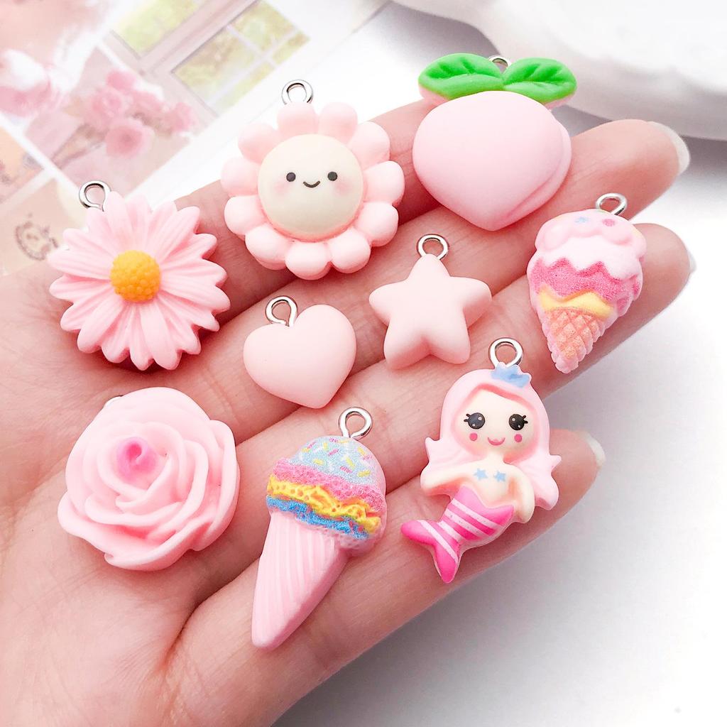 DIY Resin Pink Bear Lollipop Ornaments: Necklace, Earrings, Key Pendant Accessories