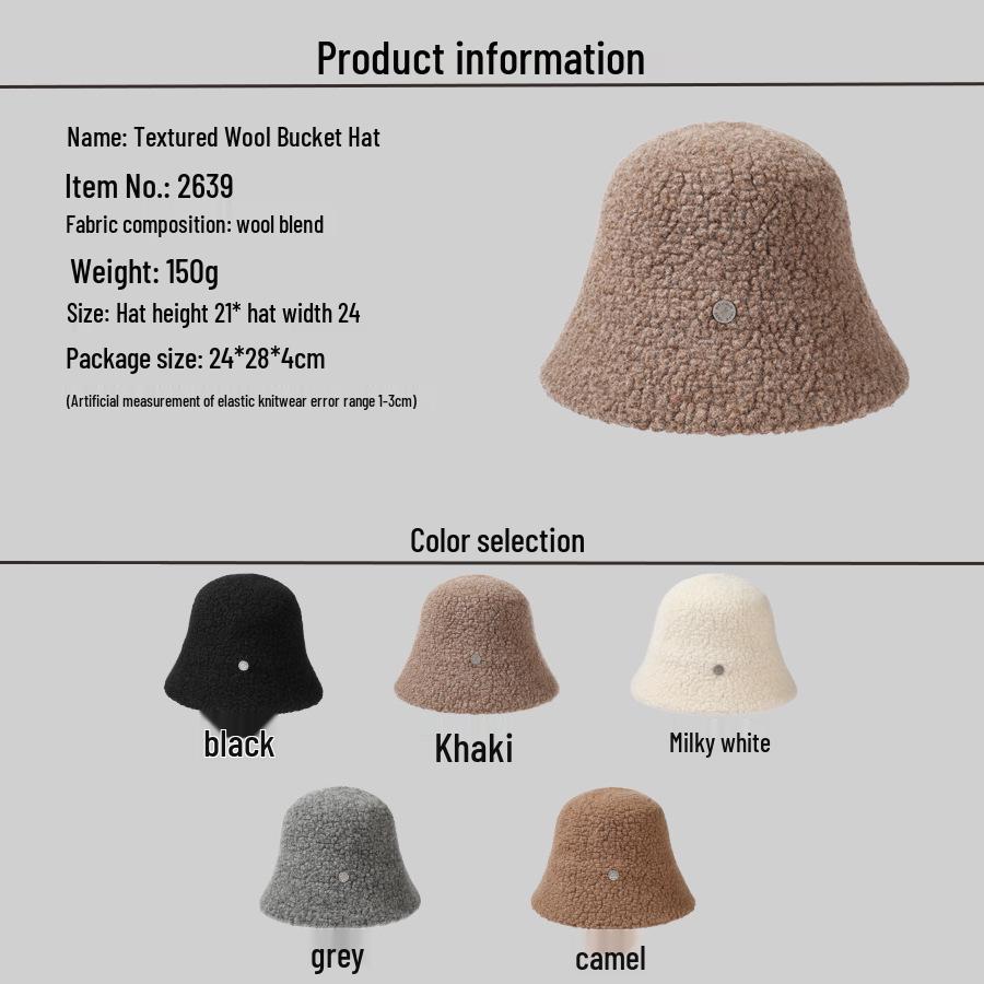 Körniger Woll-Damen-Bucket-Hat - Gesichtsschlankmachend, Breite Krempe, Warm für Herbst/Winter